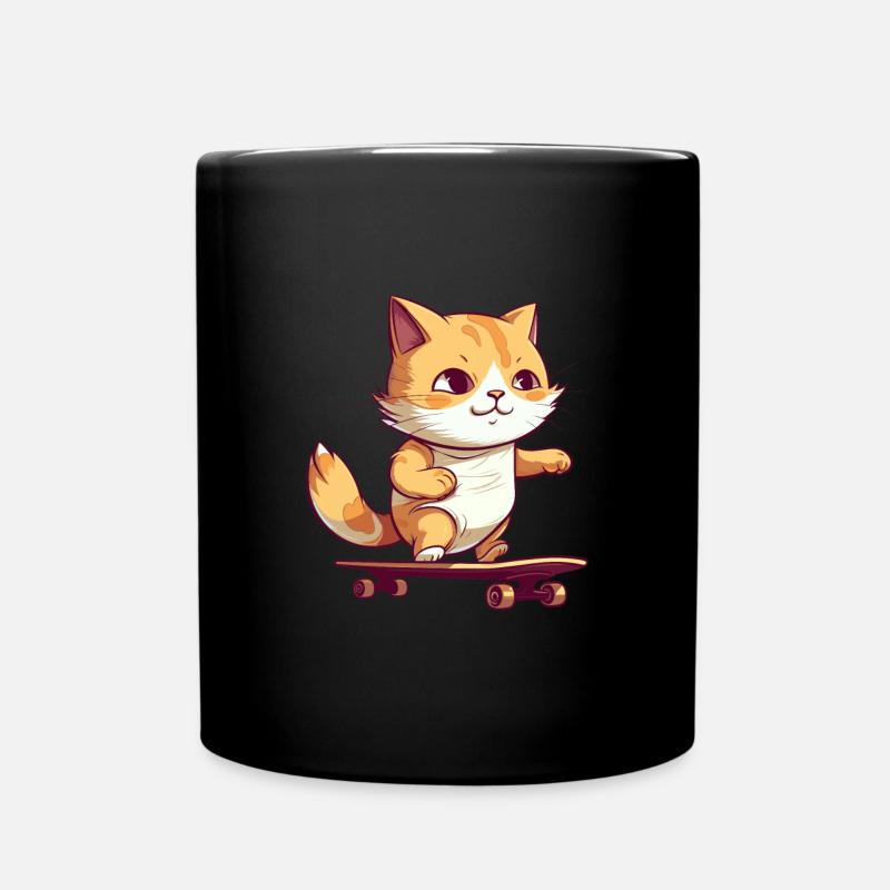 Skateboarder Katze Mädchen Skater - Tasse einfarbig - Schwarz