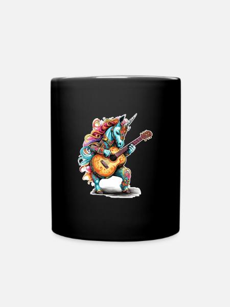 Einhorn spielt Gitarre - Tasse einfarbig - Schwarz