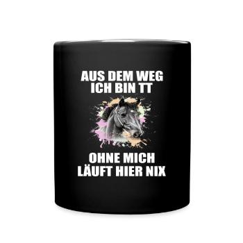 Tuniertrottel ich mach hier alles Pferd Rappe - Tasse einfarbig - Schwarz - Vorne