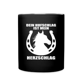 Pferde Herzschlag Reiten Hufe Hufeisen Herz Pony - Tasse einfarbig - Schwarz - Vorne