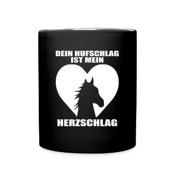 Pferde Herzschlag Reiten Hufe Hufeisen Herz Pony - Tasse einfarbig - Schwarz - Vorne
