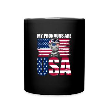 Meine Pronomen sind USA Lincoln Patriotic 4. Juli - Tasse einfarbig - Schwarz - Vorne