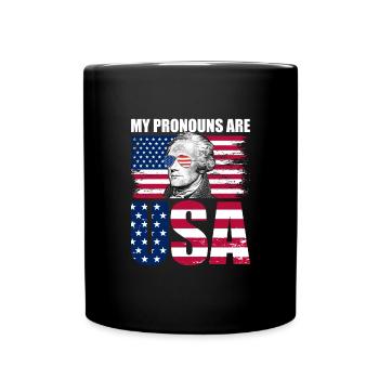Meine Pronomen sind USA Alexander Hamilton 4. Juli - Tasse einfarbig - Schwarz - Vorne