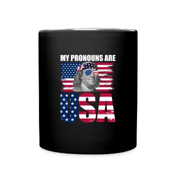 Meine Pronomen sind USA Franklin Patriotic 4. Juli - Tasse einfarbig - Schwarz - Vorne
