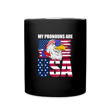 Meine Pronomen sind USA Eagle Patriotic 4. Juli - Tasse einfarbig - Schwarz - Vorne