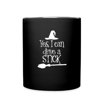 Ja, ich kann einen Stick -Halloween -Hexen fahren, - Tasse einfarbig - Schwarz - Vorne