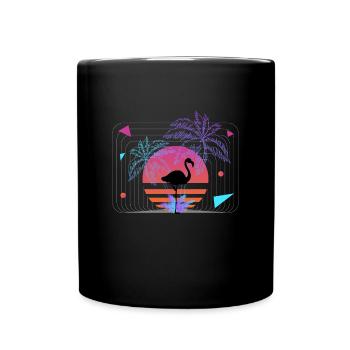 Flamingo Retrowave Synthesizer Retro - Full Colour Mug - black - Front