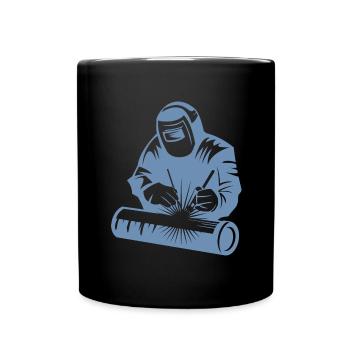 Welder silhouette during arc welding - Full Colour Mug - black - Front