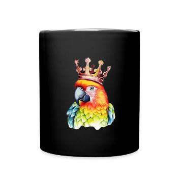 Monarch-Papagei: Bunter Comic-Vogel mit Krone - Tasse einfarbig - Schwarz - Vorne