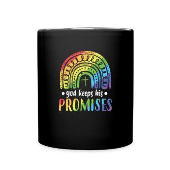 Gott h�lt seine Verhei�ungen Regenbogenkirche Jesu - Tasse einfarbig - Schwarz - Vorne