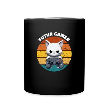 futur gamer chat manette jeux vidéo animé vintage - Mug uni - noir - Devant