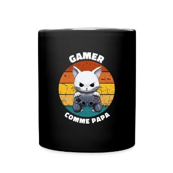 Gamer comme papa chat manette jeux-vidéo retro - Mug uni - noir - Devant