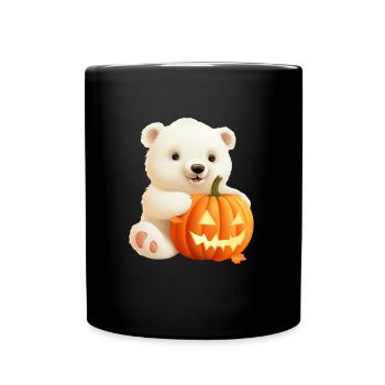 Ours polaire d’Halloween avec citrouille - Mug uni - noir - Devant