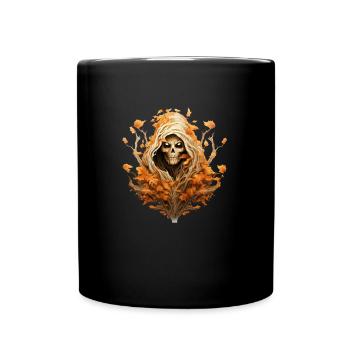 Halloween-Herbst mit Schädelbaum und Sensenmann - Tasse einfarbig - Schwarz - Vorne