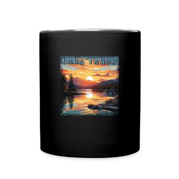 Grunge Sunset: Vacation at Lake Tahoe, - Full Colour Mug - black - Front