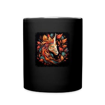 Autumnal Horse: Abstract Art in a Wreath of Leaves - Full Colour Mug - black - Front