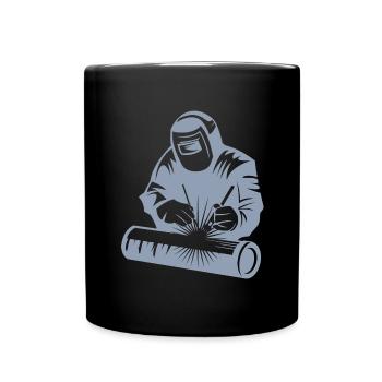 Welder silhouette during arc welding - Full Colour Mug - black - Front