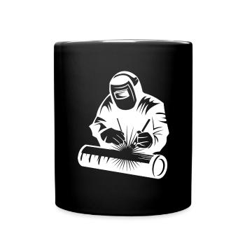Welder silhouette during arc welding - Full Colour Mug - black - Front