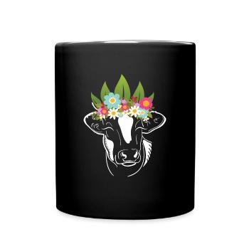 Blumen Kuh Kühe Bauer - Tasse einfarbig - Schwarz - Vorne