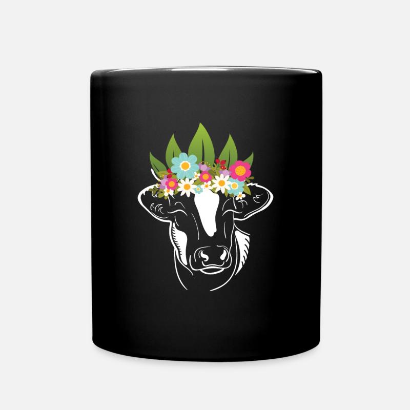 Blumen Kuh Kühe Bauer - Tasse einfarbig - Schwarz