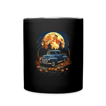 Pickup Truck Spuckige Auto Kunst zu Halloween - Tasse einfarbig - Schwarz - Vorne