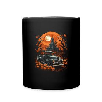Pickup Truck Spuckige Auto Kunst zu Halloween - Tasse einfarbig - Schwarz - Vorne