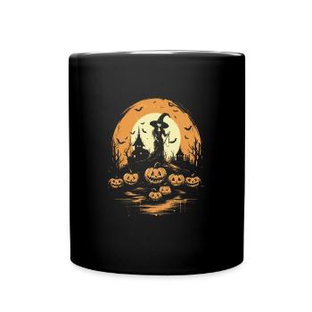 Hexenflug zum Gruseln Halloween Hexen - Tasse einfarbig - Schwarz - Vorne