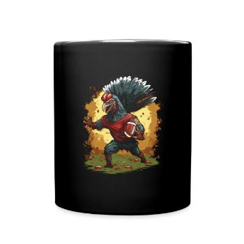 Thanksgiving Turkey Quarterback Touchdown - Full Colour Mug - black - Front