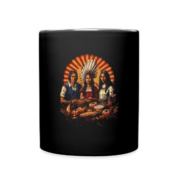 Pilger und Indianer Kulturelles Thanksgiving - Tasse einfarbig - Schwarz - Vorne