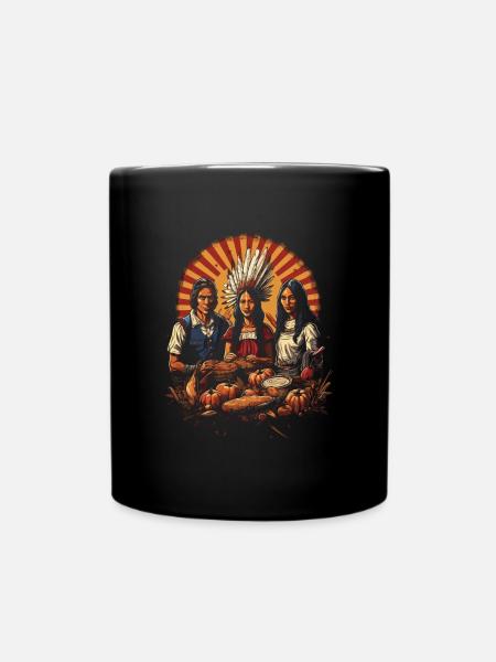 Pèlerins et Indiens Action de grâce culturelle - Mug uni - noir