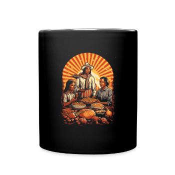 Pilger und Indianer Kulturelles Thanksgiving - Tasse einfarbig - Schwarz - Vorne
