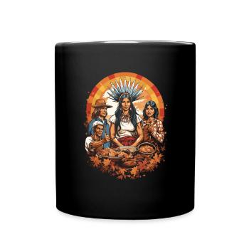 Pèlerins et Indiens Action de grâce culturelle - Mug uni - noir - Devant