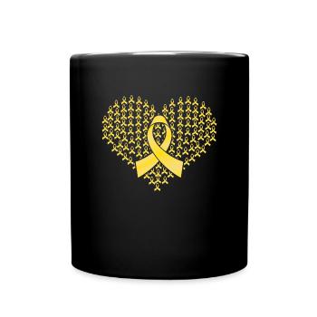 Krebsbewusstseinsbewusstsein Herz Gold RibbonKrebs - Tasse einfarbig - Schwarz - Vorne