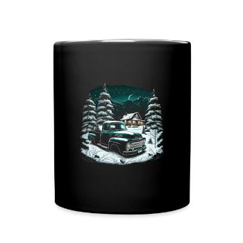 Ambiance nostalgique de Noël : camion vintage - Mug uni - noir - Devant