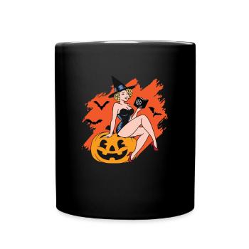 Pin Up Hexe Retro Vintage Halloween - Tasse einfarbig - Schwarz - Vorne