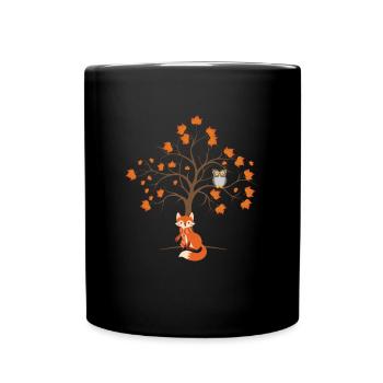 Autumn Fox Owl Fall Autumn Leaves - Full Colour Mug - black - Front