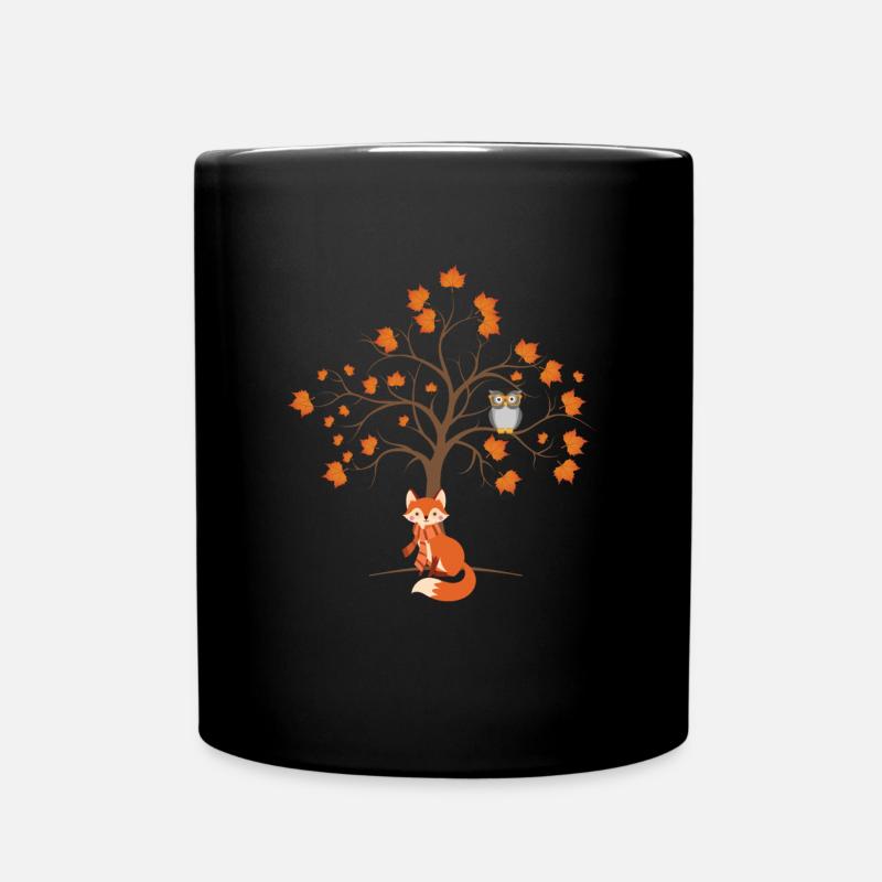 Herbst Fuchs Eule Fall Autumn Blätter - Tasse einfarbig - Schwarz