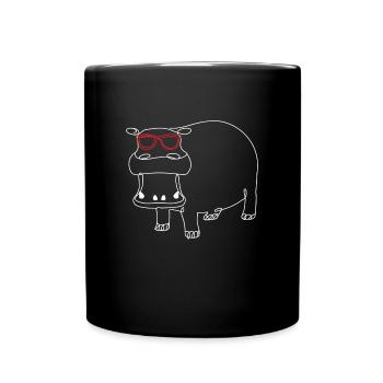 Süßes Nilpferd Sonnenbrille Hippo Kinder - Tasse einfarbig - Schwarz - Vorne