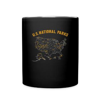 US National Parks USA MAP Wandercamp Kinder Campin - Tasse einfarbig - Schwarz - Vorne