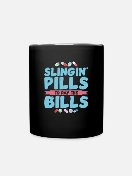 Slingin -Pillen, um die Rechnungen lustiger Apothe - Tasse einfarbig - Schwarz