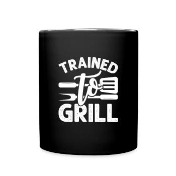 Trained for barbecuing Outdoor grilling - Full Colour Mug - black - Front