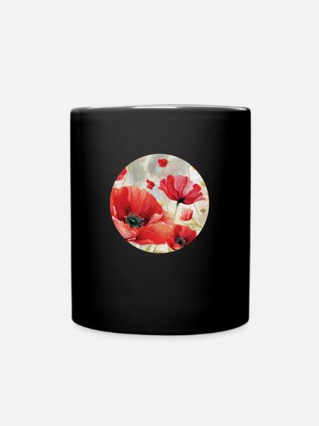 Poppy, Flora, Poppy, Floral, Poppy - Full Colour Mug - black