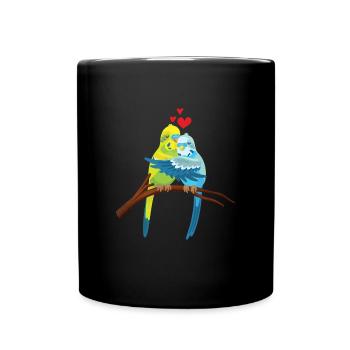 Süß Wellensittich Liebe Herz Vogel - Tasse einfarbig - Schwarz - Vorne
