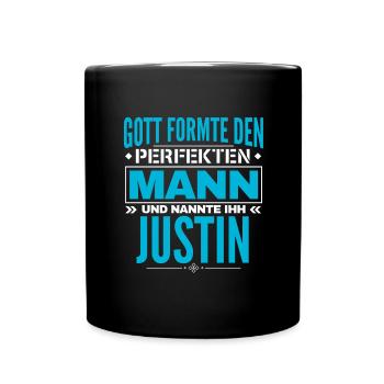 Justin Name Design - Tasse einfarbig - Schwarz - Vorne