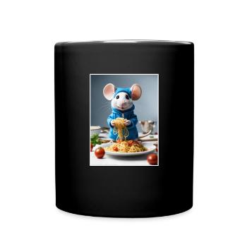 Kitchen Cooking Noodles, Funny Spaghetti Mouse - Full Colour Mug - black - Front