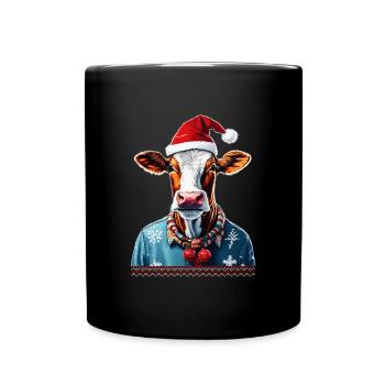 lustige Kuh, Ugly Christmas Xmas Weihnachten - Tasse einfarbig - Schwarz - Vorne
