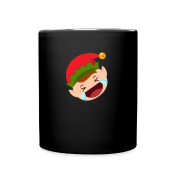 Elf Emoticons rollen auf dem Boden und lachen Weih - Tasse einfarbig - Schwarz - Vorne