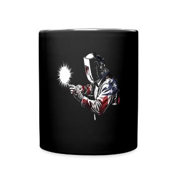 Amerikanische Flagge Schweißerin patriotisch USA A - Tasse einfarbig - Schwarz - Vorne