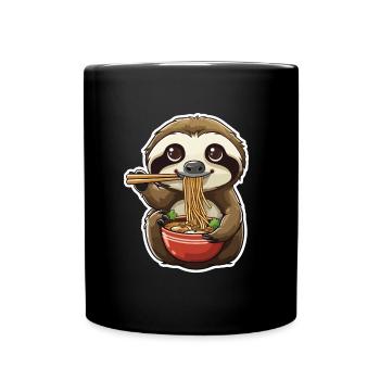 Baby Sloth Eating Ramen - Full Colour Mug - black - Front