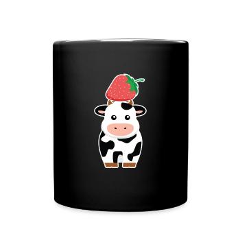 Erdbeeren Kuh Kühe Bauer Kinder - Tasse einfarbig - Schwarz - Vorne